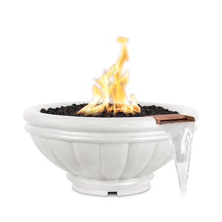 The Outdoor Plus 24 Round Roma Fire & Water Bowl, GFRC Concrete, White, Low Voltage Electronic Ignition, Natural Gas OPT-ROMFW24E12V-LIM-NG